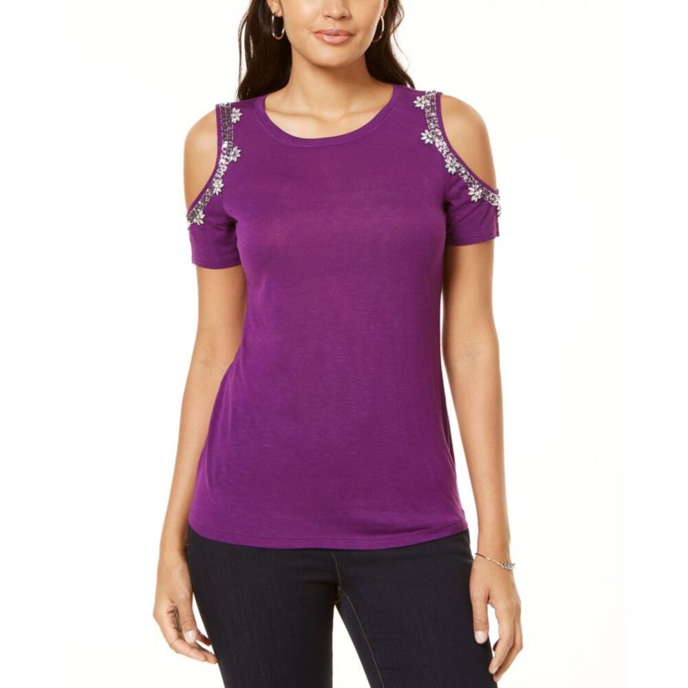 INC International Concepts Embellished Cold Shoulder Top